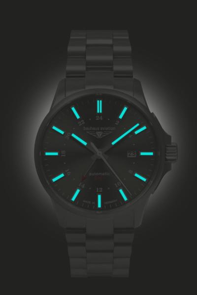 Bauhaus Aviation Herrenuhr Automatik mit GMT und Lederarmband